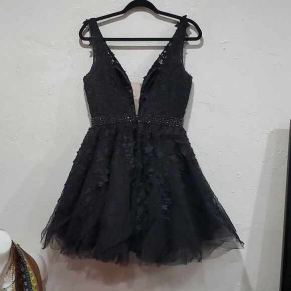 Sherri Hill Black Embroidered Prom Mini Dress Size 10 - Picture 9 of 17